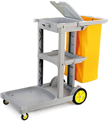 Janitorial Cart,Multifunctional Storage Trolley,Carts,Serving Cart Trolley Grey Housekeeping Cart with Removable Bag, Commercial Janitorial Cleaning Trolley for Garage, Cleaning, Hotel Resta