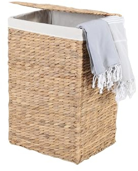 Aufbewahrungskorb mit Deckel Wäschesammler 45L mediterran und Baumwoll-Innensack Natur Seegras Wäschekorb Flechtkorb handgefertigt LANA S IN600