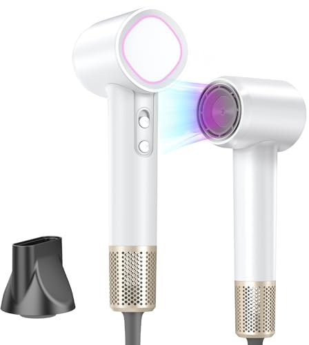 HEXTEK Hair Dryer, 500 Million Negative Ionic Hairdryer, High Speed Brushless Motor 160,000 RPM for 2min Fast Drying Lightweight Portable Travel Professional Blow Dryer for Women and Men(White)