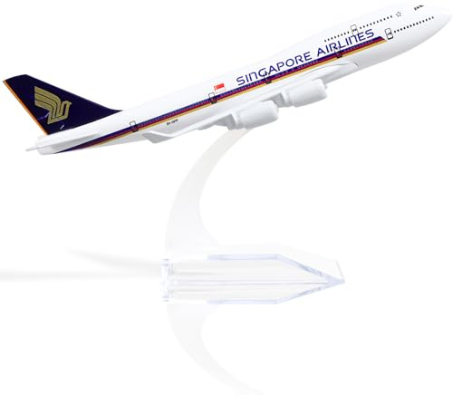 QIYUMOKE 1/400 747 Singapore Metallplansmodellbyggsats - Boeing 747 Diecast Flygplansmodell med Stativ (6 tum) Flygplan för vuxna - Flygentusiaster Presenter eller Skrivbordsdekorationer