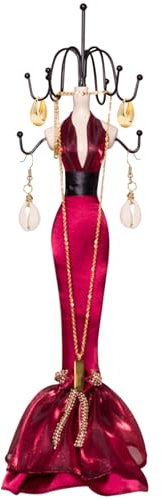 Jorzer Schmuck-Mannequin-Halter 15x3,5x3,5 Zoll weinroter Puppen-Mannequin-Schmuckhalter für Halsketten Ohrringe und mehr Schmuckständer aus Kunstharz mit Mehreren Eisenhaken