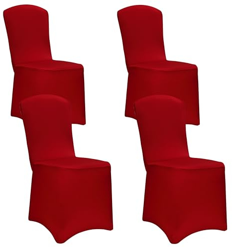 DETEX 4X Stuhlhussen für Stühle ohne Armlehnen Bordeaux Rot ÖkoTex | Stretch, Überzug, Stuhlbeintasche, 30° Waschbar, Party, Hochzeit, 165g/m², Faltenfrei, Bistrotisch, ÖkoTex Zertifiziert
