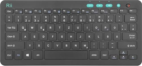 Rii Tastatur Kabellos, 2.4G FunkTastatur für Laptop, PC und Smart TV, Deutsches QWERTZ Layout, Schwart