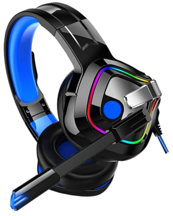 Auriculares para Juegos A66 con Graves 7.1 y Micrófono | LED Rgb, Rotación Ajustable, Cancelación de Ruido, Azul, Plástico Pu, Uso Gaming