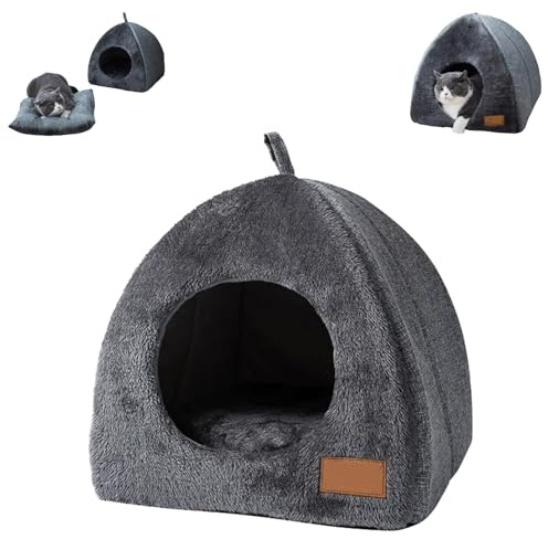 Katzenhöhle Für Draußen – Faltbares 2‑in‑1 Katzenbett mit Abnehmbarem Kissen, rutschfest & Kuschelig – Haustierhaus für Innen, Balkon & Garten (Schwarz, L)