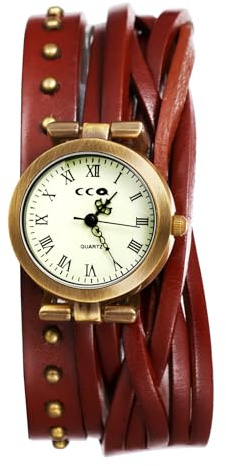 JewelryWe Damenuhr Wickelarmbanduhr Lederarmband Uhr Vintage Analog Quarz Armbanduhr Damen Echtleder Geflochten Armband Wickelarmband Halloween Punk Uhr