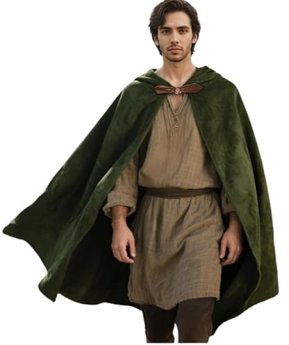 Shyllin Capa Disfraz Halloween, Renaissance Capa con Capucha de Terciopelo, Capa con Capucha Medieval Hombre Mujer, Disfraz Muerte Vampiro Capa Hobbit, Disfraz de Halloween Carnaval Cosplay (Verde)