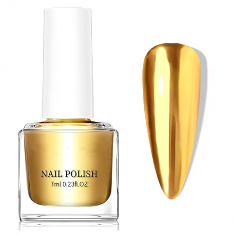 Metallic Nail Varnish - 7ML Gold Nail Polish Quick Dry - Mirror Effect Chrome Nail Polish - Long Lasting Metal Nail Art Polish - Non Toxic & No Need Cure Gold Nail Varnish for Manicure