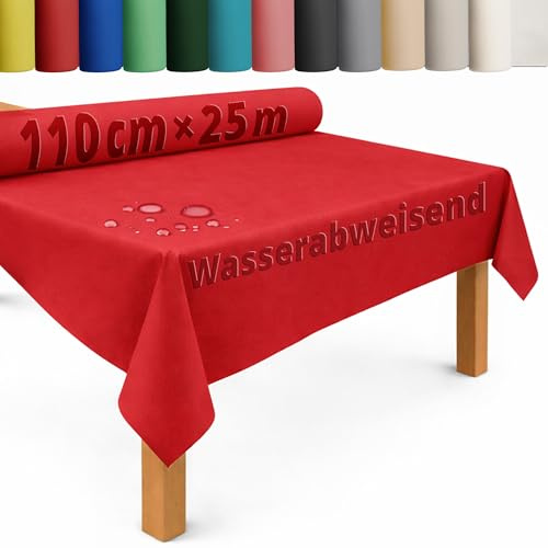 DecoHomeTextil Tischdecke Vliesstoff Rolle 1.1 x 25 m Rot | abwaschbar, wasserabweisend, zuschneidbar, anpassbar, Tischdeckenrolle, Vlies