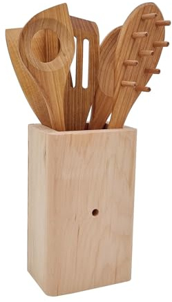Sechsteiliges Küchenset aus Zirbenholz und Kirschbaumholz mit Gefäß