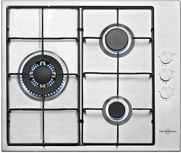 Vitrokitchen EN630-0LIB - Placa de Gas Butano 3 fuegos con encendido electrónico, acero inoxidable, seguridad Gas-Stop, 60cm