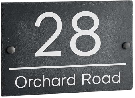 House Signs Direct | Bespoke Slate House Sign | Rustic Grey House Number Plaques | Personalised Home and Door Number Plaques for Wall, Easy Install House Signs for Outside