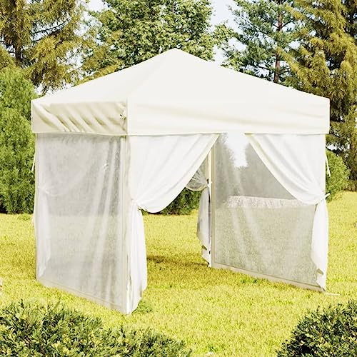 Chapiteau de Jardin, Tente de Réception Pliante 2x2 m avec Parois Latérales, Toit Oxford 210D Résistant UV, Structure Acier Renforcée, Terrasse, Événements Extérieur, Crème, 199x199x254 cm