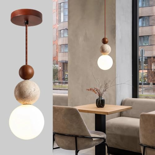 YUPIN Lampada A Sospensione Creativa In Travertino Lampadari Per Tavolo Da Pranzo Regolabile In Altezza In Pietra Naturale Wabi-sabi Lampadario In Legno Nordico G9 Per Sala Da Pranzo Cucina(Walnut)
