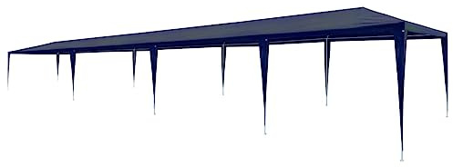 QJBSAVVA Tente de réception 3 x 12 m - Pavillon bleu en polyéthylène imperméable et cadre en acier inoxydable résistant aux UV et stable pour les fêtes de jardin et les barbecues