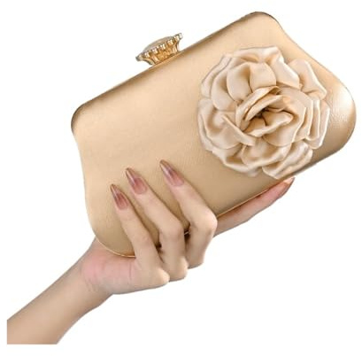 IRGVJIFR Blommor kvällsväska 3D-blomma handväska, silke som satin, lila, för kvinnor, kvällsväska, bröllopsfest, plånbok för mödrar med handtag, Guld, 21 EU