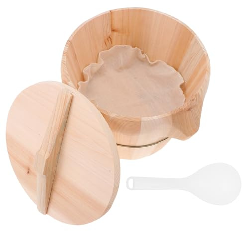 Cabilock Secchio per Riso al Vapore in Legno Naturale con Manico Ergonomico Secchio Vapore Resistente e Sicuro per Cucina Bollitore Creativo per Cottura Uniforme e Anti-scottatura