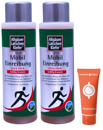 Allgäuer Latschenkiefer Mobil Einreibung Extra Stark - wohlig & warm 2x 250 ml I Wärmende Massagepflege mit Latschenkiefernöl & Arnika I Für beanspruchte Muskeln I Spar-Set plus Pharma Perle give-away