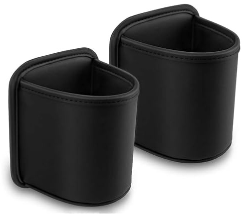 2er-Set Getränkehalter Auto für Tür und Sitz, Clip-On Becherhalter aus PU-Leder, 3-in-1 Multifunktion (Halter, Mülleimer, Organizer), Schwarz, Für Flaschen & Tassen