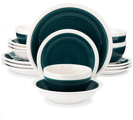16/32 Piece Stoneware Tableware Set with Dinner/Dessert Plate Cereal(Green,32 pcs)