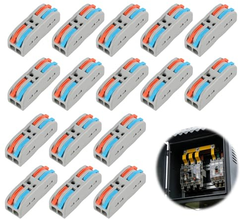 16pcs Lever Wire Connectors SPL-2 Lever-Nut Wire Connectors, 2 Way 4 Port Quick Connection Terminal for Electric Wire Connectors, Compact Terminal Block with Lever, Electrical Connectors Push Fit