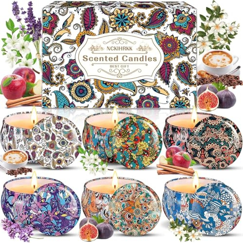NCKIHRKK Bougie Parfumée Kit, 6PCS Bougies Parfumée Cadeau Femme, Naturel Cire de Soja Bougie Decorative kit Bougie Cadeau Invité Aromathérapie Bain Yoga, Fête des Mères, Noël, Saint Valentin