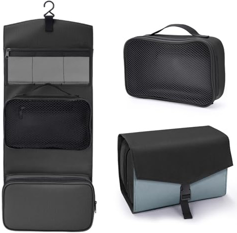 Simpolor Hängender Kulturbeutel,3 IN 1 Reise Kulturtasche zum Aufhängen,Abnehmbare wasserdichte Reisetasche Kulturbeutel für Damen Herren,Badezimmer-Aufbewahrungstasche Schwarz-XL