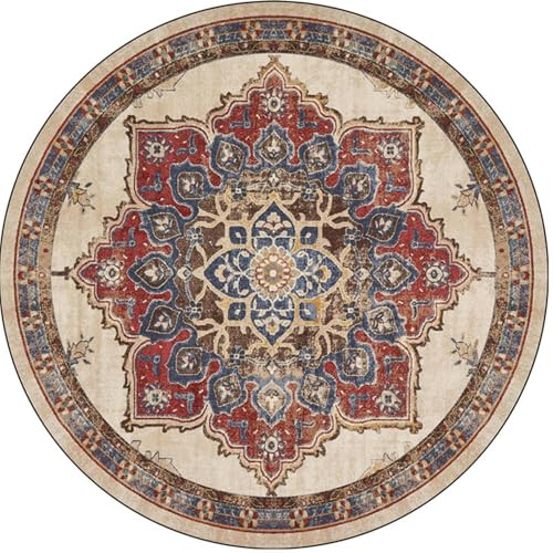 GueTTO Tappeto Rotondo Vintage, Motivo Persiano Tradizionale, Retro Antiscivolo, Impermeabile e Resistente alle Macchie, Superficie Morbida, Cucitura Bordo Durabile, Perfetto,C,∅ 160cm