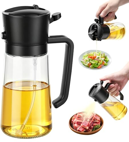 HAUTIK Pulverizador de aceite para cocinar, botella pulverizador aceite spray 2 en 1 de 470 ml para una cocina saludable, spray aceite de vidrio para freidora de aire, cocina, ensaladas y parrilla