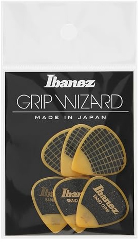 Ibanez PPA16HSG-YE Lot de 6 médiators GRIP WIZARD à grip sable, 1.0mm, Jaune