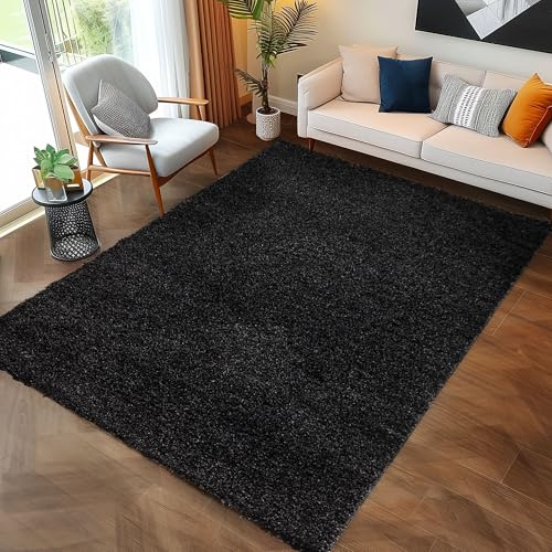 Carpettex Hochflor Teppich Wohnzimmer 140x200 cm Anthrazit - Flauschiger Teppich Extra Weich und Pflegeleicht - Shaggy Teppich Modern Einfarbig Design - Teppich für Schlafzimmer, Esszimmer und Küche