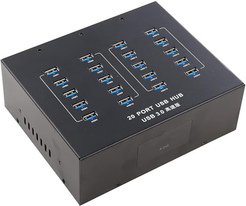 UHPPOTE Hub Industrial USB 3.0 de 20 Puertos Transferencia de Datos y Carga | Estación de Carga, Carcasa Metálica