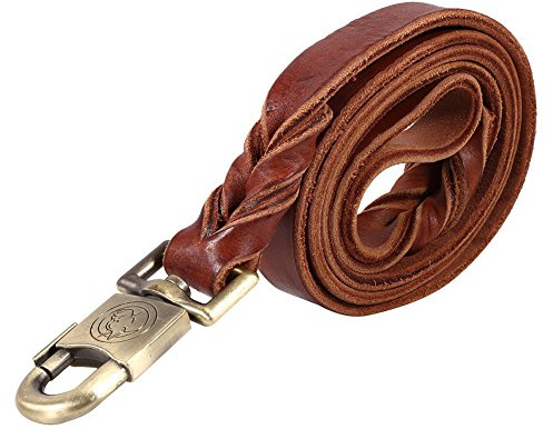 Weiches Leder Hundeleine Hundetraining Taille Gürtel Walking Collar Leine Geflochtene Haustierkette Hunde führt Seil Farbe für Walking Laufen Wandern Jogging(2.5 * 120CM)