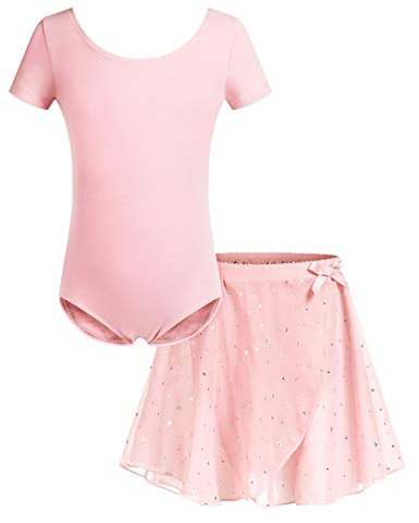 Bricnat Abbigliamento da Balletto per Bambini Vestito da Balletto Ragazze Manica Corta in Cotone Body da Balletto Vestito da Balletto Vestito da Ballo Body con Gonna Tutu Rosa
