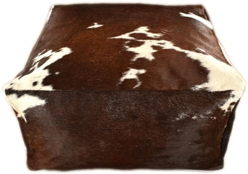 generisch Kuhfell Bodenkissen Ottomane Sitzwürfel Pouf aus echtem Kuhfell in braun Weiss 60 x 60 x 30 cm