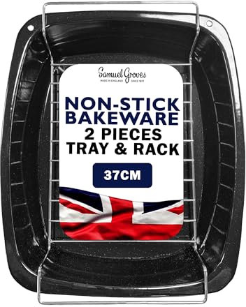 Samuel Groves 37cm Large Vitreous Enamel Long Life Roasting Pan, Turkey Roasting Tray, Roasting Tin with Rack, Large Roasting Tin, Roasting Tin, Oven Tray with Rack, Roasting Rack, Roaster, UK Made