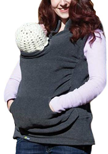 Bärjacka för mamma och baby 3-i-1 ärmlös kängurujacka gilet rock damer höst vinter varm multifunktionell bärhandduk bärsele unik fritid, svart, L