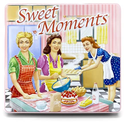 Scatola di Latta rettangolare con scritta Sweet Moments, in stile retrò, rosa fucsia, scatola di biscotti, scatola decorativa, scatola, circa 23 x 21.5 x 4 cm, volume: 1,9 L