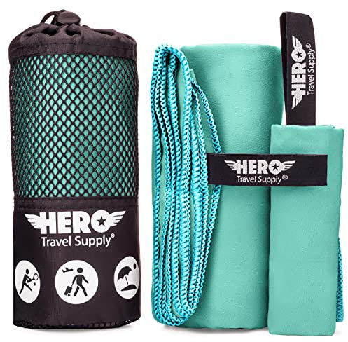 Hero Microfiber Travel Towel (24x48”) Quick Dry, Lightweight, & Compact for Beach, Camping, Gym & Hiking. Fast Drying Microfiber Beach Towel with Bonus Washcloth + Carry Pouch