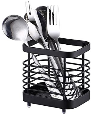 ANHORTS Porta Utensilios de Cocina, Soporte de Utensilios Cocina de Acero Inoxidable, Bote Utensilios de Cocina, Titular de Vajilla Organizador de Cubiertos para Cajones y Encimeras (Negro)