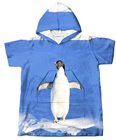 Highdi Badeponcho Mikrofaser Kinder Badetücher Badehandtuch Poncho Handtuch Surfponcho mit Kapuzenhandtuch Weich und Saugfähig Handtuch für Jungen Mädchen Teenager (Pinguin,L(58x74cm))