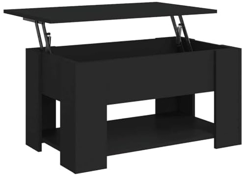 vidaXL Couchtisch Höhenverstellbar Kaffeetisch Beistelltisch Wohnzimmertisch Sofatisch mit Stauraum Schwarz 79x49x41cm Holzwerkstoff