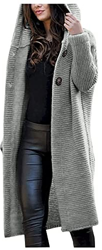 Cappotto lungo da donna a maglia grossa, cardigan da donna, lungo, elegante, a maniche lunghe, con cappuccio, cardigan a maglia grossa, per autunno e inverno, caldo