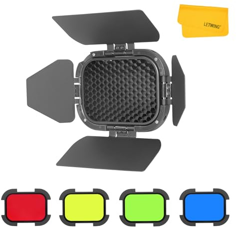 GODOX BD-07 II Porte de Grange + Grille d'abeille + Filtre de Gel de 4 Couleurs (Jaune, Verte, Rouge, Bleu) pour Le Flash de Poche Godox AD200Pro II Speedlite