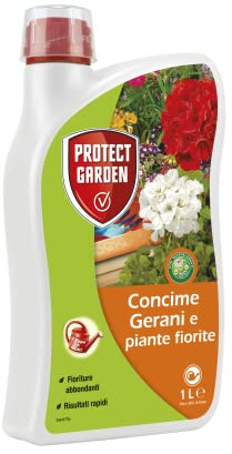 PROTECT GARDEN CONCIME LIQUIDO GERANI E PIANTE FIORITE CON MICROELEMENTI PER FIORITURE RIGOGLIOSE E DURATURE NEL TEMPO 1L