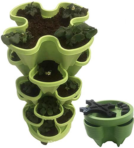 SUN RDPP Jardinière empilable à 5 Niveaux, Pots de Jardin à Tour de jardinière Verticale avec roulettes Mobiles et Soucoupe inférieure, Sol ou système de Jardinage à Tour Verticale