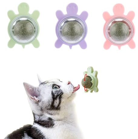 GEFIRE Katzenminze Ball 3 Stücke Katzenspielzeug Katzengras Catnip Ball Pflanze Cat Crack 360° Pfefferminzkugeln, Geeignet für die Reinigung von Katzenzähnen Lindern Katzenangst (Schildkröte)