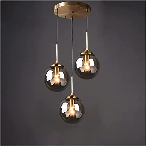 HWSY Grappe de suspensions à 3 têtes en Laiton Vintage Industriel, Boule de Verre Suspendue Lustre d'éclairage Vintage Edison Ampoule luminaire, Douille E27 plafonnier Cuisine Salon Interesting
