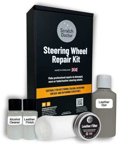 Scratch Doctor Leather Steering Wheel Repair Kit Fill Holes & Cracks, Remove Grease, Restore Faded & Worn Colour Complete Kit (Ivory)