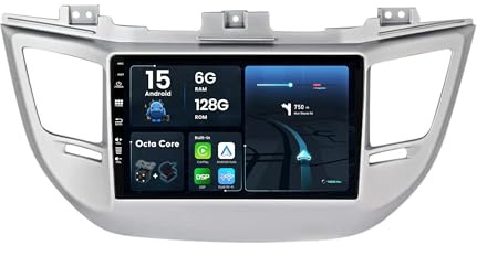 BXLIYER - [8-Core, 6G+128G] - Android 15 IPS Autoradio pour Tucson (2014-2018) - sans Fil Carplay + Android Auto - LED Caméra + MIC - 2 Din 9 Pouce - DSP Dab Volant WLAN 360-Caméra Fast-Boot